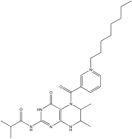 3-[(2-(isobutyrylamino)-6,7-dimethyl-4-oxo-4,6,7,8-tetrahydro-5(3H)-pteridinyl)carbonyl]-1-octylpyridinium Struktur