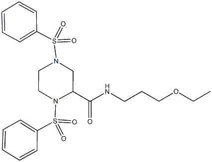 N-(3-ethoxypropyl)-1,4-bis(phenylsulfonyl)-2-piperazinecarboxamide Struktur