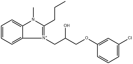 3-[3-(3-chlorophenoxy)-2-hydroxypropyl]-1-methyl-2-propyl-3H-benzimidazol-1-ium Struktur