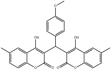 4-hydroxy-3-[(4-hydroxy-6-methyl-2-oxo-2H-chromen-3-yl)(4-methoxyphenyl)methyl]-6-methyl-2H-chromen-2-one Struktur