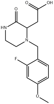 [1-(2-fluoro-4-methoxybenzyl)-3-oxo-2-piperazinyl]acetic acid Struktur