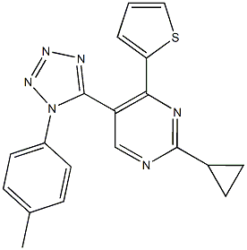 2-cyclopropyl-5-[1-(4-methylphenyl)-1H-tetraazol-5-yl]-4-(2-thienyl)pyrimidine Struktur