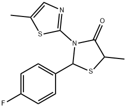 2-(4-fluorophenyl)-5-methyl-3-(5-methyl-1,3-thiazol-2-yl)-1,3-thiazolidin-4-one Struktur