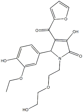 5-(3-ethoxy-4-hydroxyphenyl)-4-(2-furoyl)-3-hydroxy-1-[2-(2-hydroxyethoxy)ethyl]-1,5-dihydro-2H-pyrrol-2-one Struktur