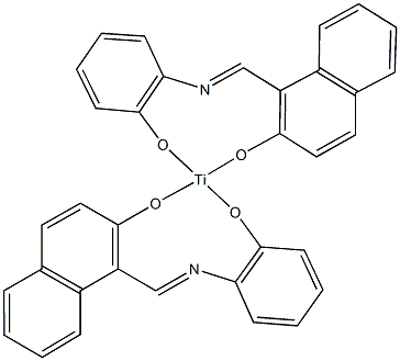 bis(1-{[(2-oxidophenyl)imino]methyl}-2-naphthalenolate) titanium(IV) complex Struktur