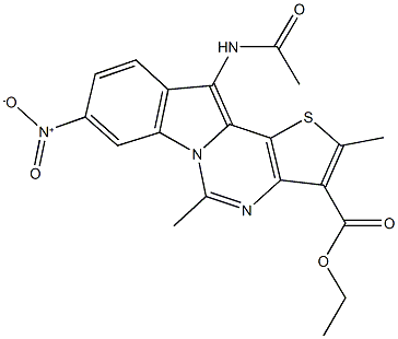 ethyl 11-(acetylamino)-8-nitro-2,5-dimethylthieno[3',2':4,5]pyrimido[1,6-a]indole-3-carboxylate Struktur