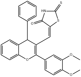 5-{[2-(3,4-dimethoxyphenyl)-4-phenyl-4H-chromen-3-yl]methylene}-2-thioxo-1,3-thiazolidin-4-one Struktur