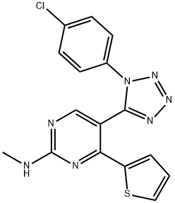 N-[5-[1-(4-chlorophenyl)-1H-tetraazol-5-yl]-4-(2-thienyl)-2-pyrimidinyl]-N-methylamine Struktur