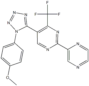 5-[1-(4-methoxyphenyl)-1H-tetraazol-5-yl]-2-(2-pyrazinyl)-4-(trifluoromethyl)pyrimidine Struktur