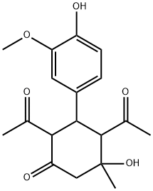 2,4-diacetyl-5-hydroxy-3-(4-hydroxy-3-methoxyphenyl)-5-methylcyclohexanone Struktur