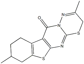 2,8-dimethyl-7,8,9,10-tetrahydro-3H,11H-[1]benzothieno[2',3':4,5]pyrimido[2,1-b][1,3,4]thiadiazin-11-one Struktur