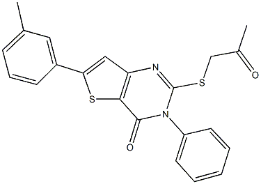 6-(3-methylphenyl)-2-[(2-oxopropyl)sulfanyl]-3-phenylthieno[3,2-d]pyrimidin-4(3H)-one Struktur