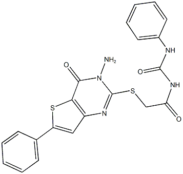 N-{[(3-amino-4-oxo-6-phenyl-3,4-dihydrothieno[3,2-d]pyrimidin-2-yl)sulfanyl]acetyl}-N'-phenylurea Struktur