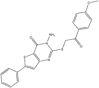 3-amino-2-{[2-(4-methoxyphenyl)-2-oxoethyl]sulfanyl}-6-phenylthieno[3,2-d]pyrimidin-4(3H)-one Struktur