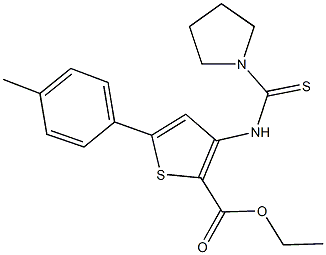 ethyl 5-(4-methylphenyl)-3-[(1-pyrrolidinylcarbothioyl)amino]-2-thiophenecarboxylate Struktur