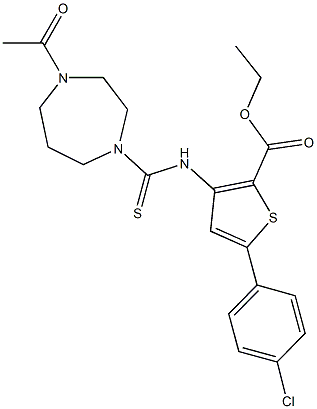 ethyl 3-{[(4-acetyl-1,4-diazepan-1-yl)carbothioyl]amino}-5-(4-chlorophenyl)-2-thiophenecarboxylate Struktur