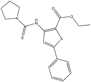 ethyl 5-phenyl-3-[(1-pyrrolidinylcarbothioyl)amino]-2-thiophenecarboxylate Struktur