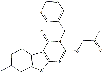 7-methyl-2-[(2-oxopropyl)sulfanyl]-3-(3-pyridinylmethyl)-5,6,7,8-tetrahydro[1]benzothieno[2,3-d]pyrimidin-4(3H)-one Struktur