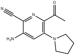 6-acetyl-3-amino-5-(1-pyrrolidinyl)-2-pyridinecarbonitrile Struktur