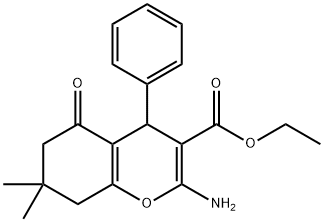 ethyl 2-amino-7,7-dimethyl-5-oxo-4-phenyl-5,6,7,8-tetrahydro-4H-chromene-3-carboxylate Struktur