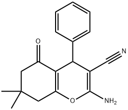 2-amino-7,7-dimethyl-5-oxo-4-phenyl-5,6,7,8-tetrahydro-4H-chromene-3-carbonitrile Struktur