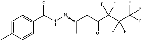 N'-(4,4,5,5,6,6,6-heptafluoro-1-methyl-3-oxohexylidene)-4-methylbenzohydrazide Struktur