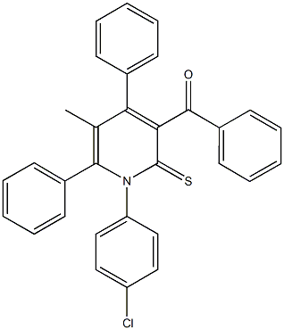 [1-(4-chlorophenyl)-5-methyl-4,6-diphenyl-2-thioxo-1,2-dihydro-3-pyridinyl](phenyl)methanone Struktur