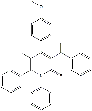 [4-(4-methoxyphenyl)-5-methyl-1,6-diphenyl-2-thioxo-1,2-dihydro-3-pyridinyl](phenyl)methanone Struktur