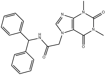 N-benzhydryl-2-(1,3-dimethyl-2,6-dioxo-1,2,3,6-tetrahydro-7H-purin-7-yl)acetamide Struktur