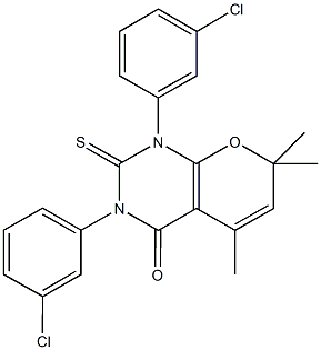 1,3-bis(3-chlorophenyl)-5,7,7-trimethyl-2-thioxo-1,2,3,7-tetrahydro-4H-pyrano[2,3-d]pyrimidin-4-one Struktur