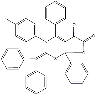 2-(diphenylmethylene)-3-(4-methylphenyl)-4,7a-diphenyl-3,7a-dihydro-2H-furo[3,2-e][1,3]thiazine-5,6-dione Struktur