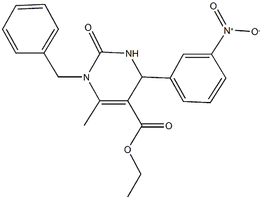 ethyl 4-{3-nitrophenyl}-6-methyl-2-oxo-1-(phenylmethyl)-1,2,3,4-tetrahydropyrimidine-5-carboxylate Struktur