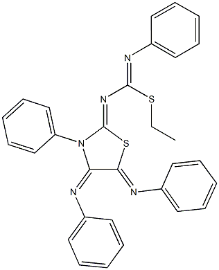 ethyl N'-phenyl-N-[3-phenyl-4,5-bis(phenylimino)-1,3-thiazolidin-2-ylidene]imidothiocarbamate Struktur