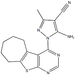 5-amino-3-methyl-1-(6,7,8,9-tetrahydro-5H-cyclohepta[4,5]thieno[2,3-d]pyrimidin-4-yl)-1H-pyrazole-4-carbonitrile Struktur