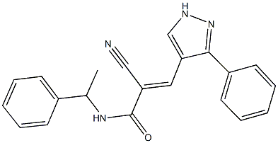 2-cyano-N-(1-phenylethyl)-3-(3-phenyl-1H-pyrazol-4-yl)acrylamide Struktur