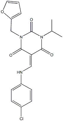 5-[(4-chloroanilino)methylene]-1-(2-furylmethyl)-3-isopropyl-2,4,6(1H,3H,5H)-pyrimidinetrione Struktur