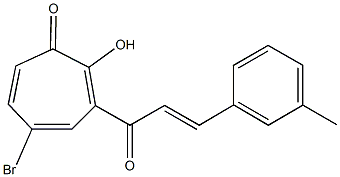 5-bromo-2-hydroxy-3-[3-(3-methylphenyl)acryloyl]-2,4,6-cycloheptatrien-1-one Struktur