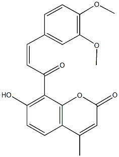 8-[3-(3,4-dimethoxyphenyl)acryloyl]-7-hydroxy-4-methyl-2H-chromen-2-one Struktur