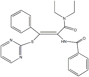 N-[1-[(diethylamino)carbonyl]-2-phenyl-2-(2-pyrimidinylsulfanyl)vinyl]benzamide Struktur