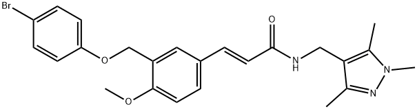 3-{3-[(4-bromophenoxy)methyl]-4-methoxyphenyl}-N-[(1,3,5-trimethyl-1H-pyrazol-4-yl)methyl]acrylamide Struktur