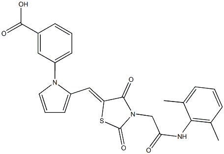 3-[2-({3-[2-(2,6-dimethylanilino)-2-oxoethyl]-2,4-dioxo-1,3-thiazolidin-5-ylidene}methyl)-1H-pyrrol-1-yl]benzoic acid Struktur