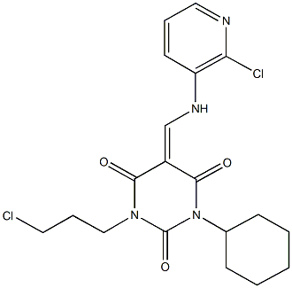 1-(3-chloropropyl)-5-{[(2-chloro-3-pyridinyl)amino]methylene}-3-cyclohexyl-2,4,6(1H,3H,5H)-pyrimidinetrione Struktur