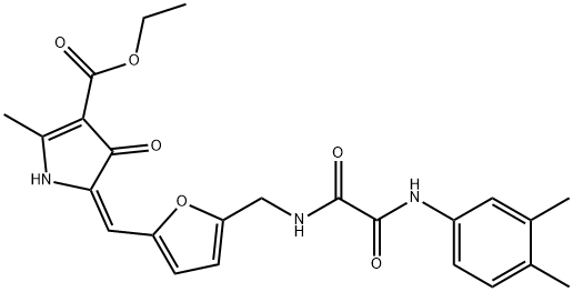 ethyl 5-{[5-({[(3,4-dimethylanilino)(oxo)acetyl]amino}methyl)-2-furyl]methylene}-2-methyl-4-oxo-4,5-dihydro-1H-pyrrole-3-carboxylate Struktur