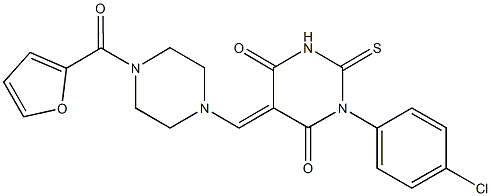 1-(4-chlorophenyl)-5-{[4-(2-furoyl)-1-piperazinyl]methylene}-2-thioxodihydro-4,6(1H,5H)-pyrimidinedione Struktur