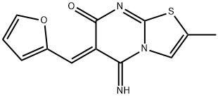 6-(2-furylmethylene)-5-imino-2-methyl-5,6-dihydro-7H-[1,3]thiazolo[3,2-a]pyrimidin-7-one Struktur