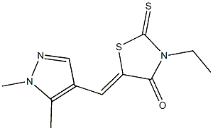 5-[(1,5-dimethyl-1H-pyrazol-4-yl)methylene]-3-ethyl-2-thioxo-1,3-thiazolidin-4-one Struktur