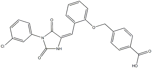 4-[(2-{[1-(3-chlorophenyl)-2,5-dioxo-4-imidazolidinylidene]methyl}phenoxy)methyl]benzoic acid Struktur