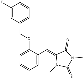 5-{2-[(3-fluorobenzyl)oxy]benzylidene}-1,3-dimethyl-2-thioxoimidazolidin-4-one Struktur