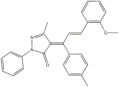 4-[3-(2-methoxyphenyl)-1-(4-methylphenyl)-2-propenylidene]-5-methyl-2-phenyl-2,4-dihydro-3H-pyrazol-3-one Struktur