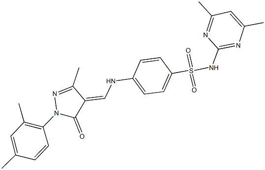 4-({[1-(2,4-dimethylphenyl)-3-methyl-5-oxo-1,5-dihydro-4H-pyrazol-4-ylidene]methyl}amino)-N-(4,6-dimethyl-2-pyrimidinyl)benzenesulfonamide Struktur